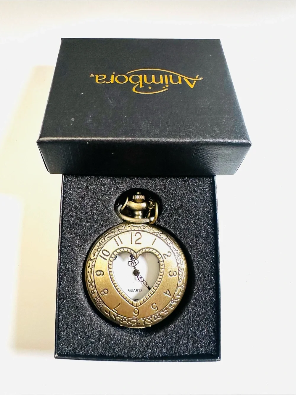 💛 HEART POCKET WATCH 💛 Antique Bronze-Tone Quartz • Ornate Vintage-Inspired Neck